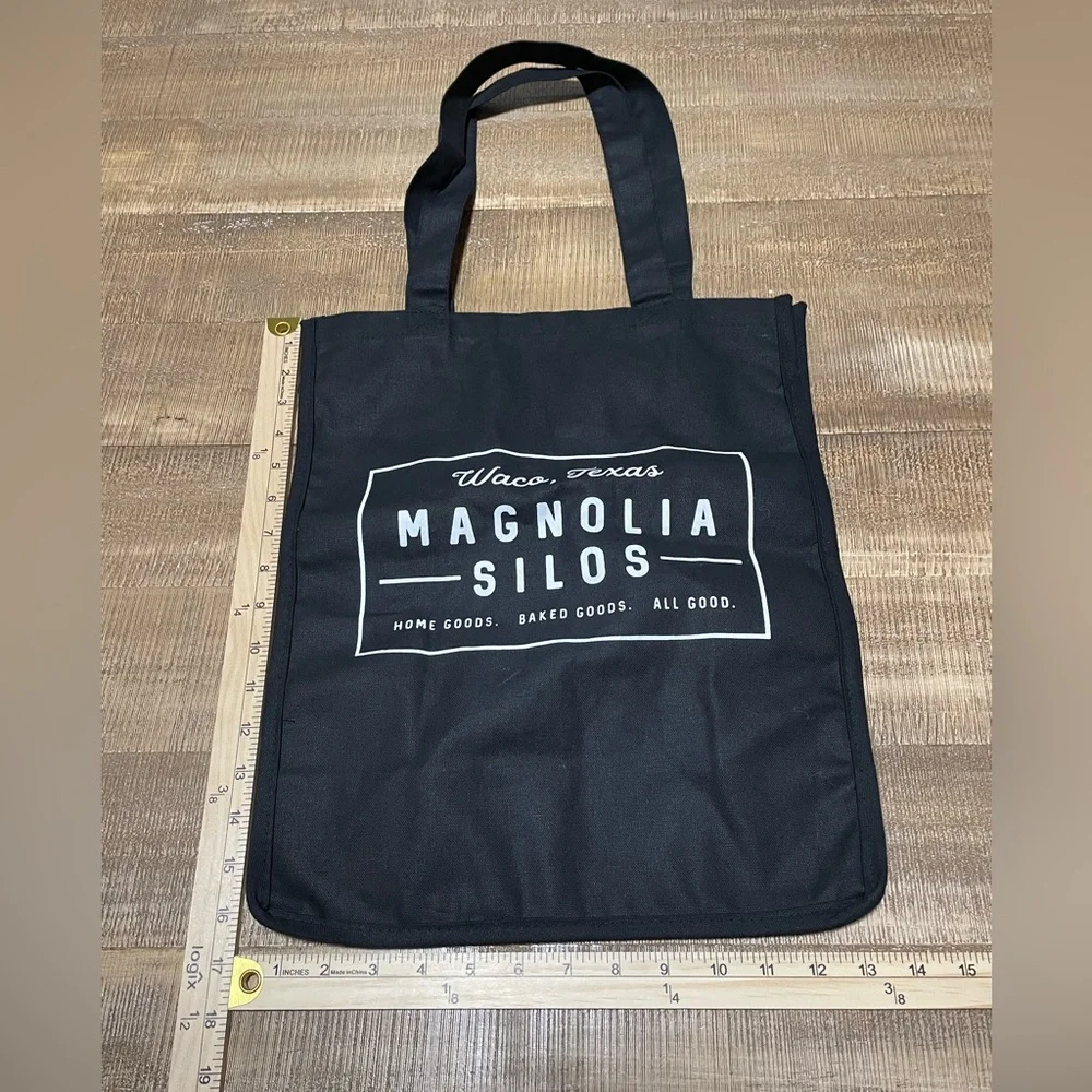 Magnolia Black Tote Bag with White Magnolia Silos Logo